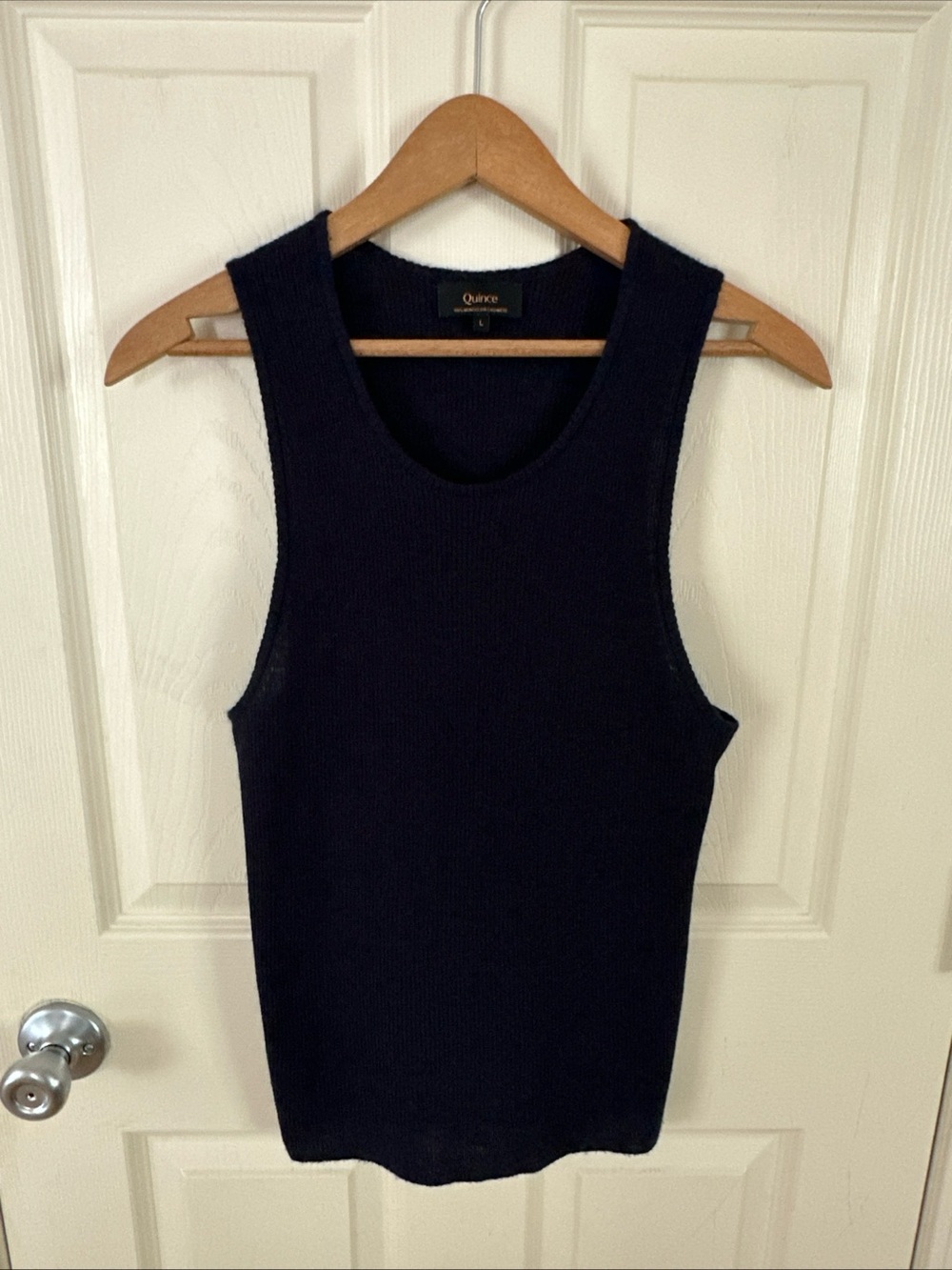 Quince Featherweight Cashmere Ribbed Tank Navy Blue Size Large